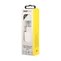 Musthavz dubbele Thuislader Voedingsadapter - 20W - USB - A en USB - C - Wit - 123TelecomShop