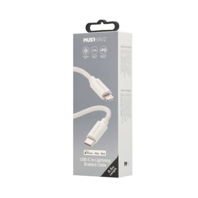 Musthavz Gevlochten USB - C naar Lightning Kabel 0.5 Meter - Wit - 123TelecomShop