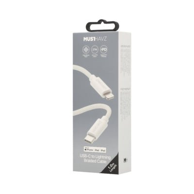 Musthavz Gevlochten USB - C naar Lightning Kabel 1 Meter - Wit - 123TelecomShop