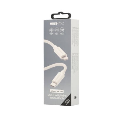 Musthavz Gevlochten USB - C naar Lightning Kabel 2 Meter - Wit - 123TelecomShop