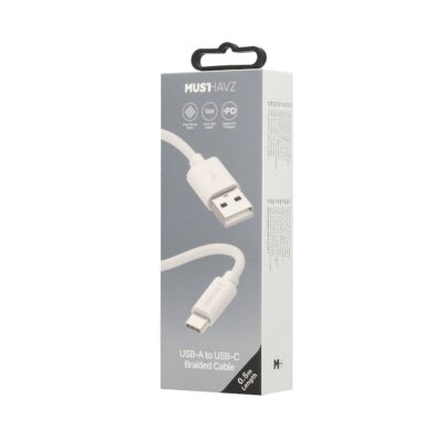 Musthavz USB - A naar USB - C Kabel 0.5 Meter - Wit - 123TelecomShop