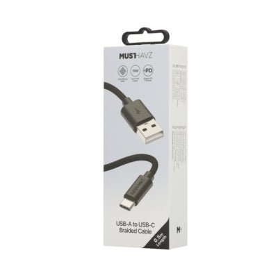 Musthavz USB - A naar USB - C Kabel 0.5 Meter - Zwart - 123TelecomShop