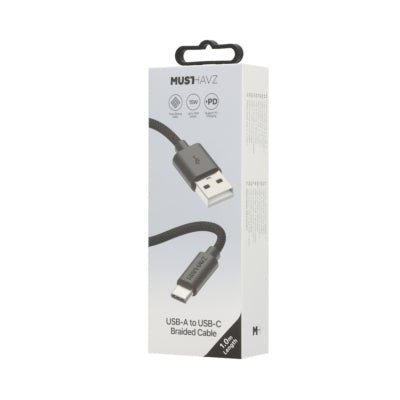 Musthavz USB - A naar USB - C Kabel 1 Meter - Zwart - 123TelecomShop