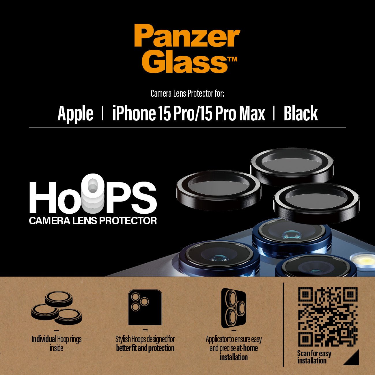 PanzerGlass Apple iPhone 15 Pro/15 Pro Max Hoops Camera Protector - Zwart - 123TelecomShop