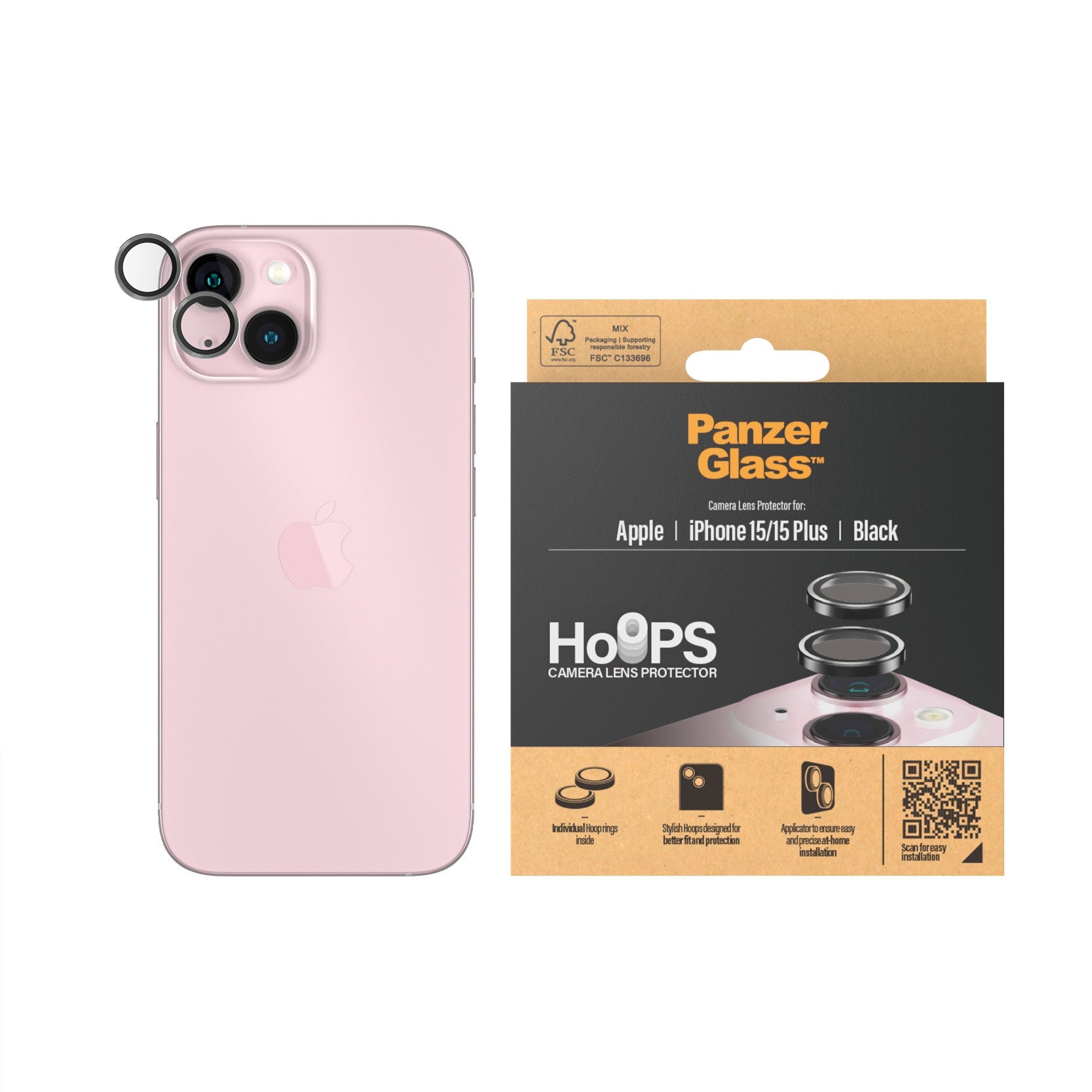 PanzerGlass Apple iPhone 15/15 Plus Hoops Camera Protector, Zwart - 123TelecomShop