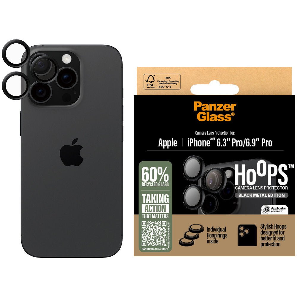 PanzerGlass Apple iPhone 16 Pro/16 Pro Max Hoops Camera Protector, Zwart - 123TelecomShop