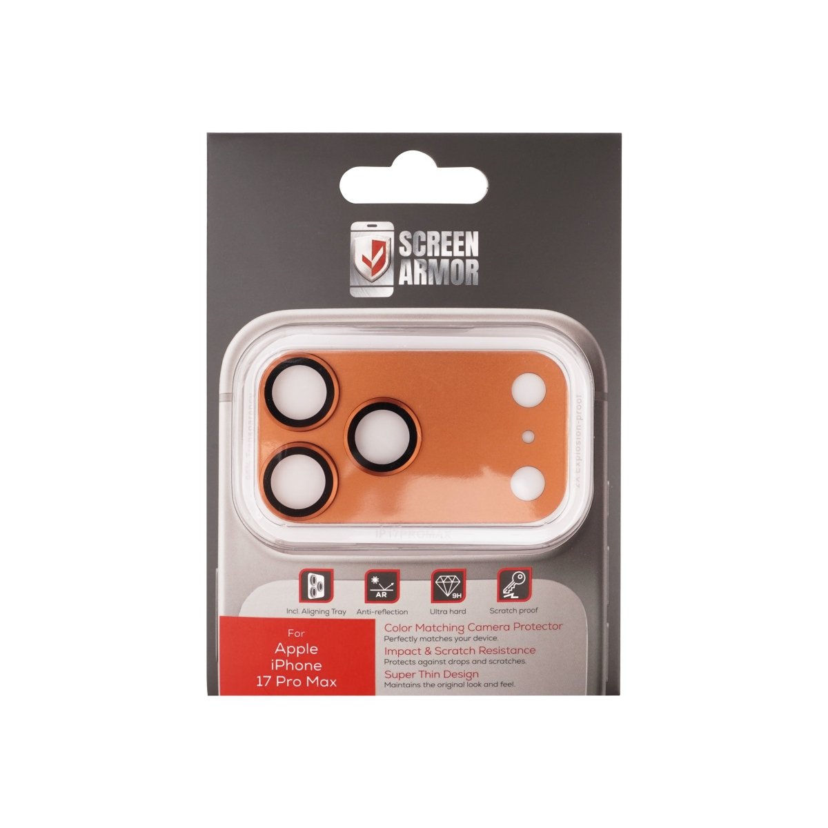 ScreenArmor iPhone 17 Pro Camera Lens Protector Tempered Glass Oranje - 123TelecomShop