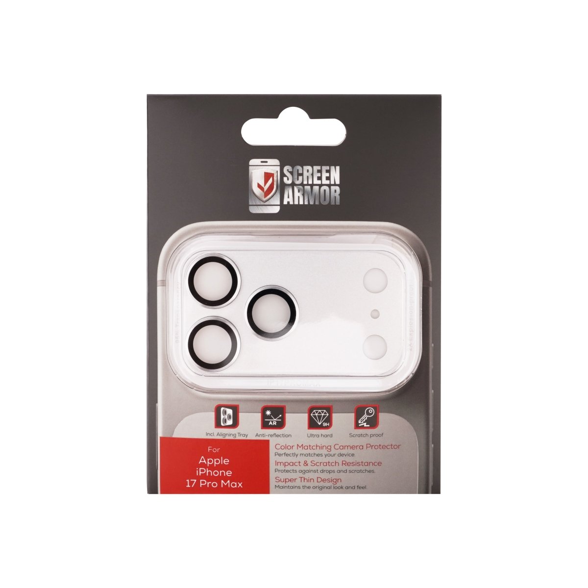 ScreenArmor iPhone 17 Pro Camera Lens Protector Tempered Glass Zilver - 123TelecomShop