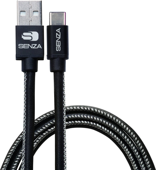 Senza Premium Leather Charge/Sync Cable Usb-C 1.5M. 15W Black - 123TelecomShop
