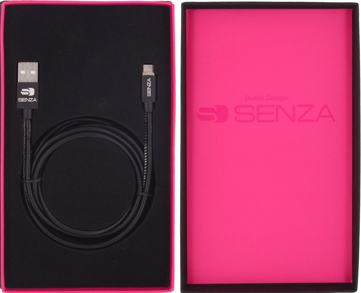 Senza Premium Leather Charge/Sync Cable Usb-C 1.5M. 15W Black - 123TelecomShop