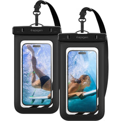 Spigen Universeel Waterdicht Telefoonhoesje geschikt Voor Toestellen Tot 6.9 Inch - IPX8 Waterbestendig Hoesje - Verwijderbare Polsband En Nekkoord - Zwart - 2 Pack - 123TelecomShop